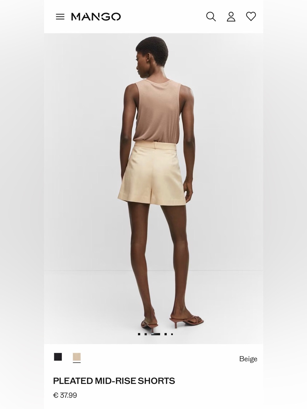 Mango Beige Pleated Mid-Rise Shorts